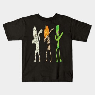 Kids Dab Pumpkin Skeleton Alien Kids T-Shirt